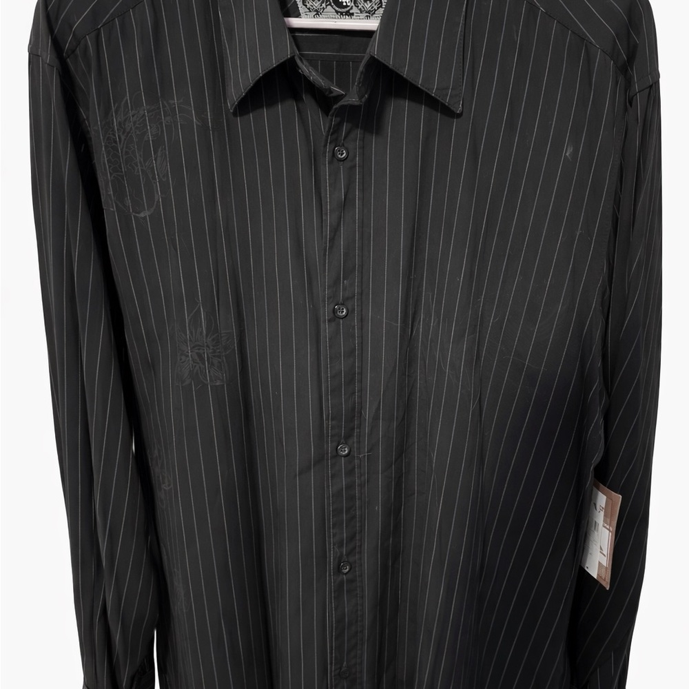 Quiksilver Black Pinstripe Slim Fit Button Up Shirt XL Graphiv Cuff Surf street